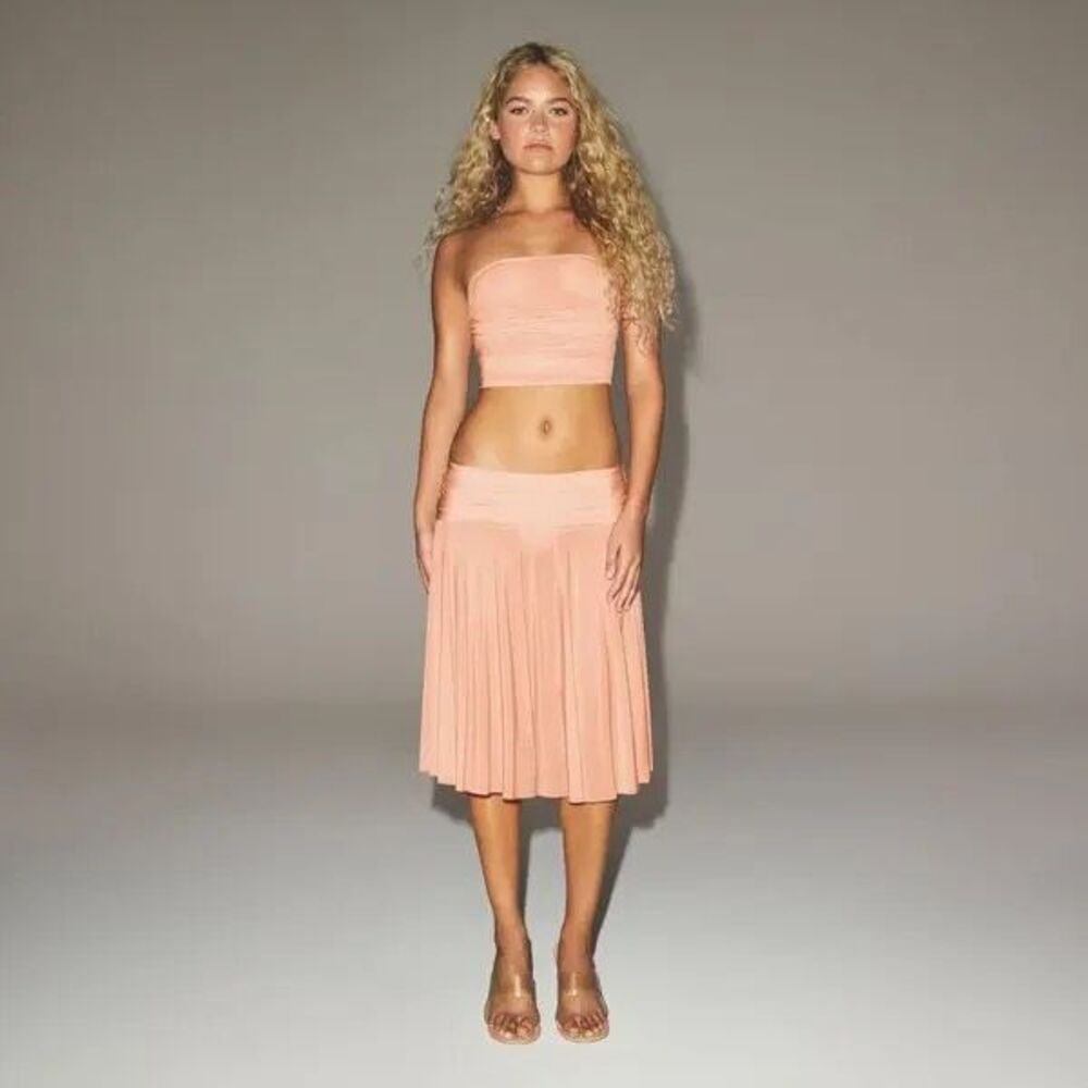 SKIMS Milky Sheer Midi Skirt in Pink Size Large $68